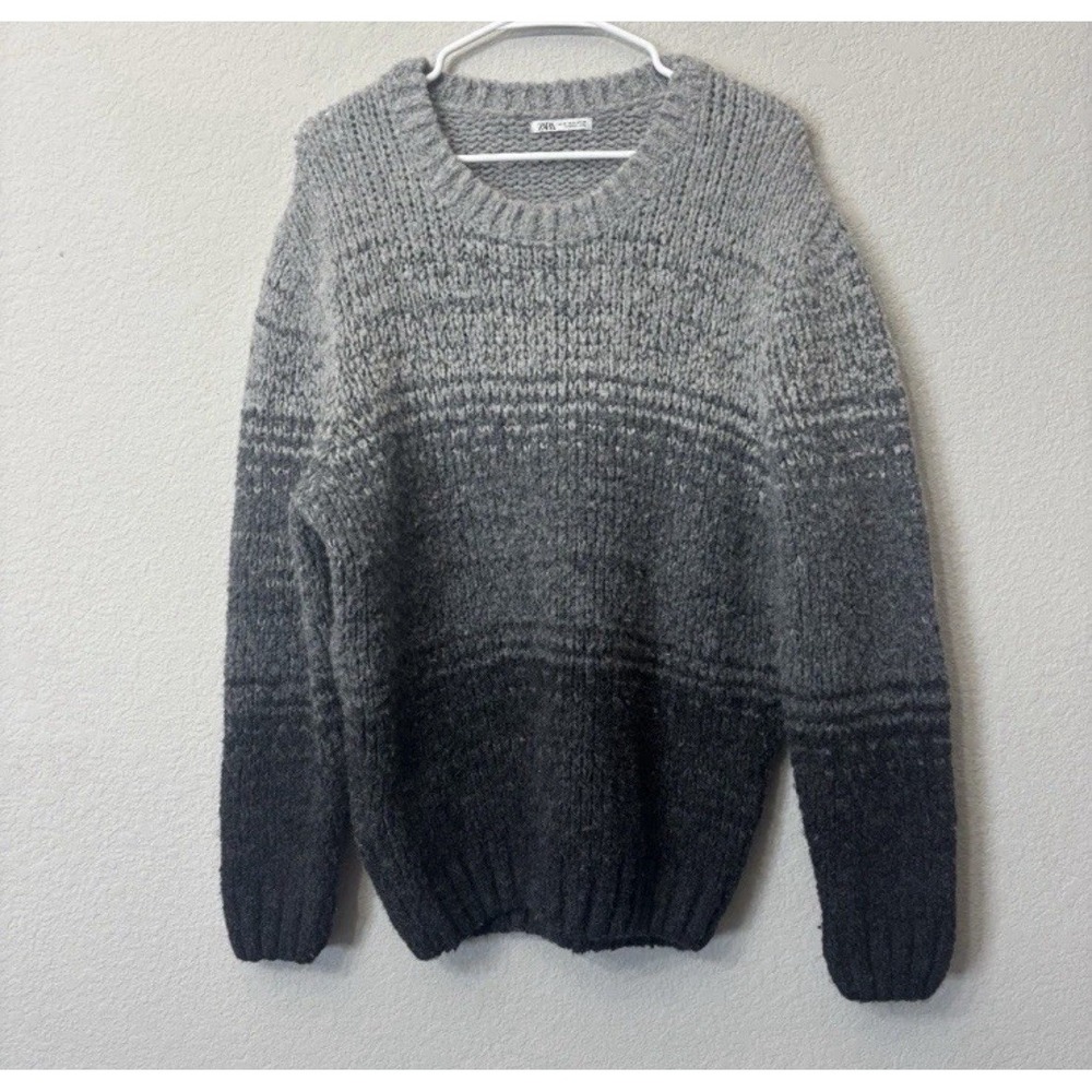 Zara Gray Gradient Pullover Crewneck Sweater Women's Size XL Long Sleeve